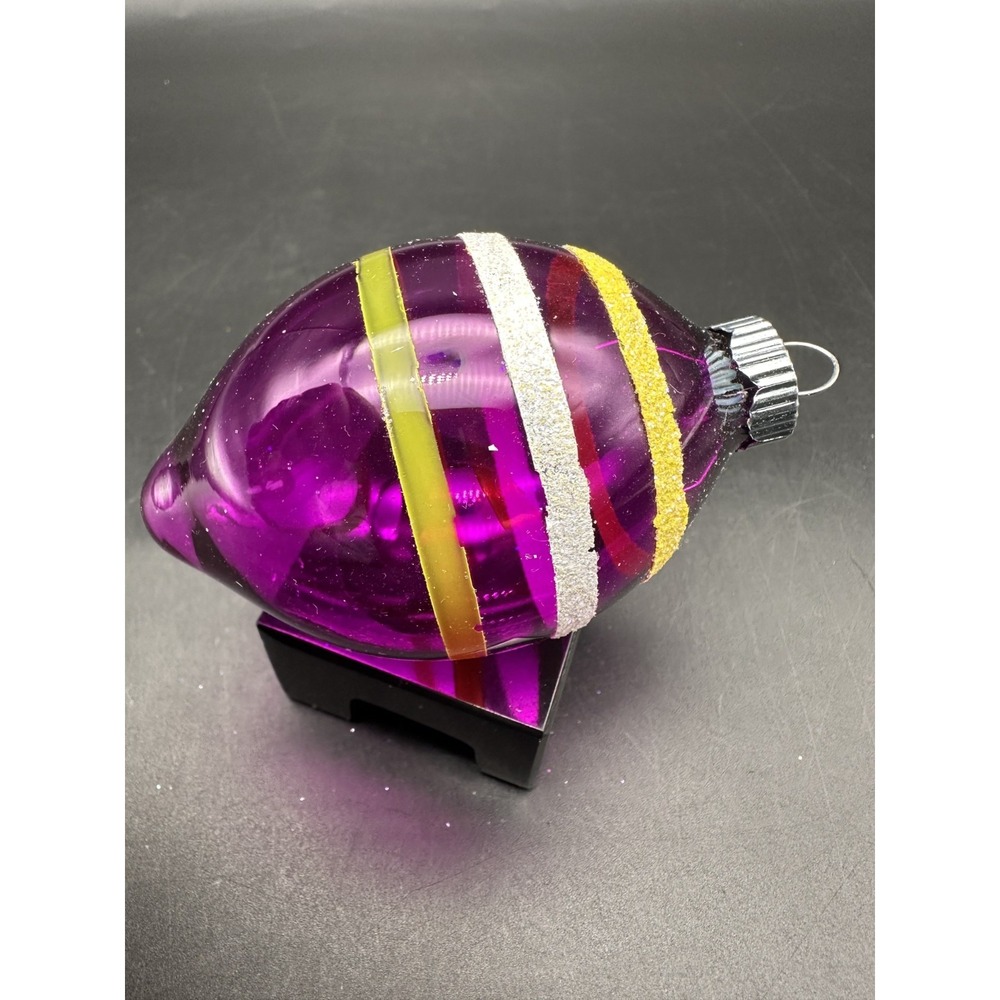 CHRISTOPHER RADKO SHINY BRITE REFLECTOR DROPS 3"‎ ORNAMENT PURPLE WITH STRIPES